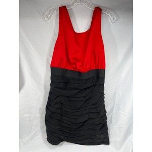 Express Sz 12 Red & Black Mini Dress Club Evening Comfy Black Ruched Body-con